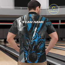 Load image into Gallery viewer, Custom Grunge Black And Blue Fire Flame Bowling Quarter-Zip Shirts For Men, Bowling Team Uniform IPHW9556