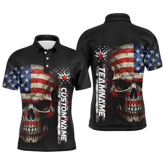 Personalized Skull Bowling Shirt For Men Custom Team'S Name American Flag Bowler Jersey IPHW5158