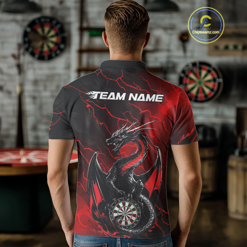 Custom Red Thunder Lightning Dragon Dart Polo Shirts For Men, Dragon Dart Team Jerseys IPHW9939