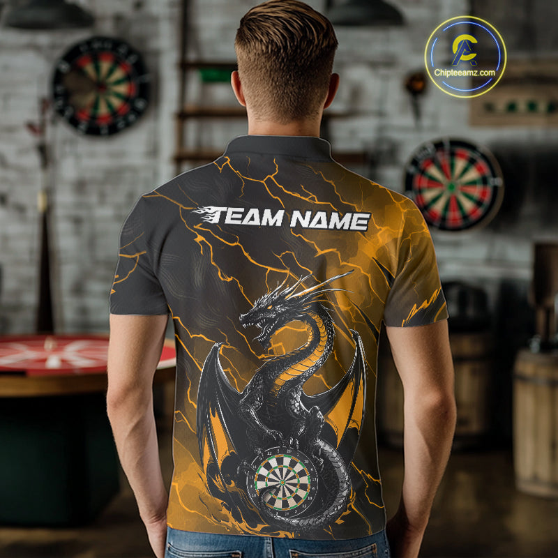 Custom Gold Thunder Lightning Dragon Dart Polo Shirts For Men, Dragon Dart Team Jerseys IPHW9940