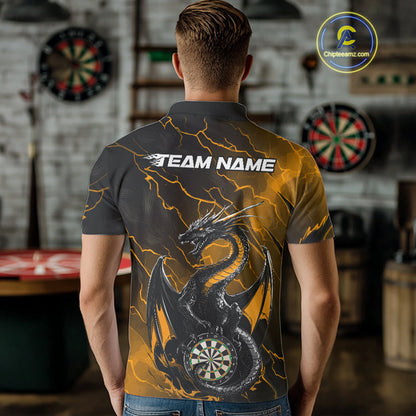 Custom Gold Thunder Lightning Dragon Dart Polo Shirts For Men, Dragon Dart Team Jerseys IPHW9940