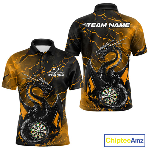 Custom Gold Thunder Lightning Dragon Dart Polo Shirts For Men, Dragon Dart Team Jerseys IPHW9940