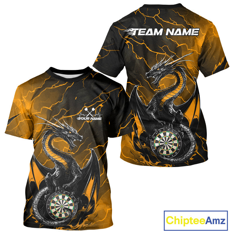 Custom Gold Thunder Lightning Dragon Dart T-Shirts For Men, Dragon Dart Team Jerseys IPHW9940