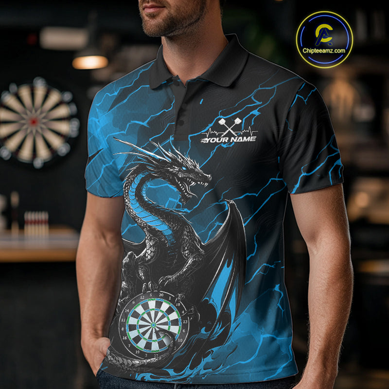 Custom Blue Thunder Lightning Dragon Dart Polo Shirts For Men, Dragon Dart Team Jerseys IPHW9941