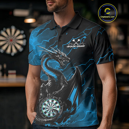 Custom Blue Thunder Lightning Dragon Dart Polo Shirts For Men, Dragon Dart Team Jerseys IPHW9941