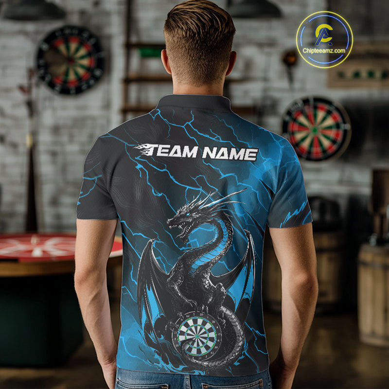 Custom Blue Thunder Lightning Dragon Dart Polo Shirts For Men, Dragon Dart Team Jerseys IPHW9941
