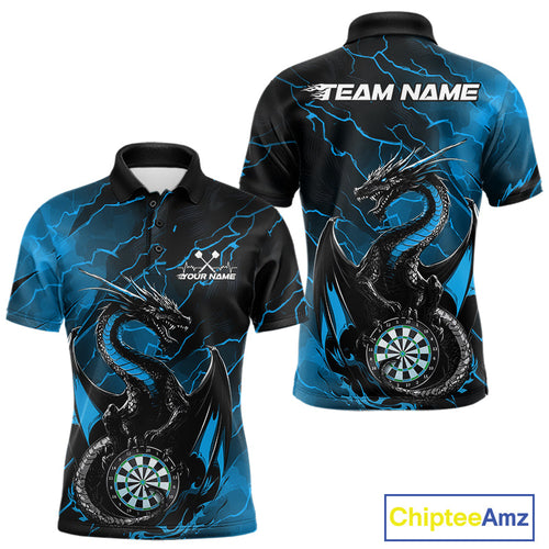 Custom Blue Thunder Lightning Dragon Dart Polo Shirts For Men, Dragon Dart Team Jerseys IPHW9941
