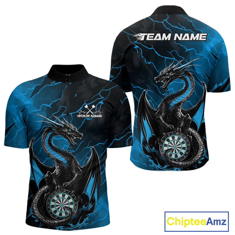 Custom Blue Thunder Lightning Dragon Dart Quarter-Zip Shirts For Men, Dragon Dart Team Jerseys IPHW9941