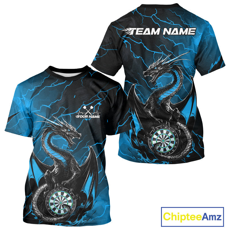 Custom Blue Thunder Lightning Dragon Dart T-Shirts For Men, Dragon Dart Team Jerseys IPHW9941
