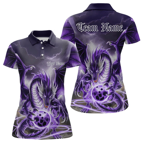 Purple Thunder Lightning Custom Dragon Bowling Polo Shirts For Women, Bowling Team Uniform IPHW8256