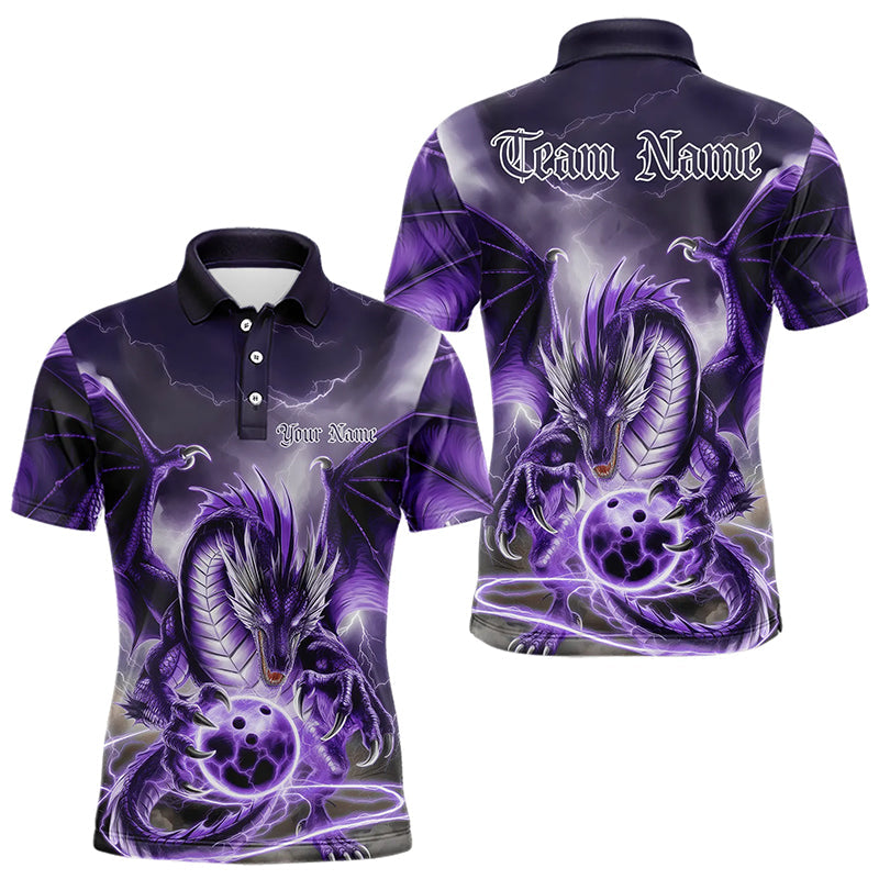 Purple Thunder Lightning Custom Dragon Bowling Polo Shirts For Men, Bowling Team Uniform IPHW8256
