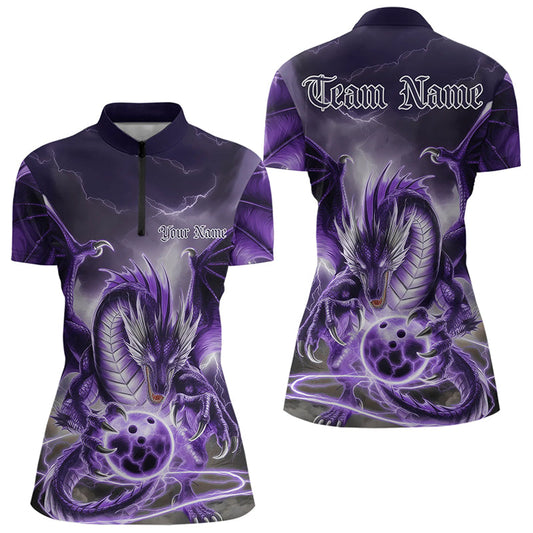 Purple Thunder Lightning Custom Dragon Bowling Quarter-Zip Shirts For Women, Team Uniform IPHW8256