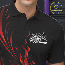 Load image into Gallery viewer, Custom Black And Red Fire Flame Bowling Men Jerseys, Bowling League Polo Shirt IPHW10308