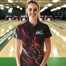 Load image into Gallery viewer, Custom Black And Red Fire Flame Bowling Women Jerseys, Bowling League Polo Shirt IPHW10308