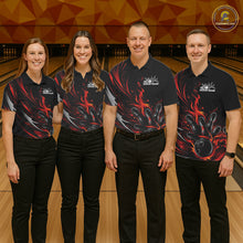 Load image into Gallery viewer, Custom Black And Red Fire Flame Bowling Men Jerseys, Bowling League Polo Shirt IPHW10308