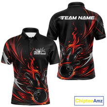 Load image into Gallery viewer, Custom Black And Red Fire Flame Bowling Men Jerseys, Bowling League Polo Shirt IPHW10308