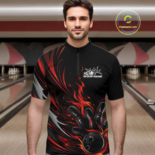 Load image into Gallery viewer, Custom Black And Red Fire Flame Bowling Men Jerseys, Bowling League Quarter-Zip Shirt IPHW10308