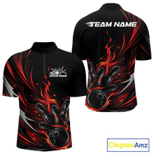 Load image into Gallery viewer, Custom Black And Red Fire Flame Bowling Men Jerseys, Bowling League Quarter-Zip Shirt IPHW10308
