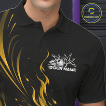 Load image into Gallery viewer, Custom Black And Yellow Fire Flame Bowling Men Jerseys, Bowling League Polo Shirt IPHW10310