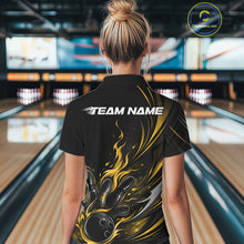 Load image into Gallery viewer, Custom Black And Yellow Fire Flame Bowling Women Jerseys, Bowling League Polo Shirt IPHW10310