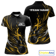 Load image into Gallery viewer, Custom Black And Yellow Fire Flame Bowling Women Jerseys, Bowling League Polo Shirt IPHW10310