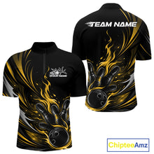 Load image into Gallery viewer, Custom Black And Yellow Fire Flame Bowling Men Jerseys, Bowling League Quarter-Zip Shirt IPHW10310