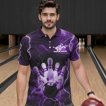 Load image into Gallery viewer, Custom Black And Purple Thunder Lightning Bowling Polo Team Shirts For Men, Bowling Jerseys IPHW8515