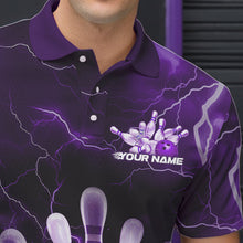 Load image into Gallery viewer, Custom Black And Purple Thunder Lightning Bowling Polo Team Shirts For Men, Bowling Jerseys IPHW8515