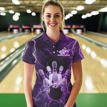 Load image into Gallery viewer, Custom Black And Purple Thunder Lightning Bowling Polo Shirts For Women, Bowling Jerseys IPHW8515
