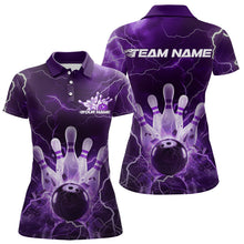 Load image into Gallery viewer, Custom Black And Purple Thunder Lightning Bowling Polo Shirts For Women, Bowling Jerseys IPHW8515