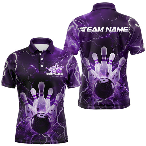 Custom Black And Purple Thunder Lightning Bowling Polo Team Shirts For Men, Bowling Jerseys IPHW8515