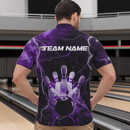 Custom Black And Purple Thunder Lightning Bowling Quarter-Zip Team Shirts For Men, Bowling Jerseys IPHW8515