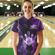 Load image into Gallery viewer, Custom Black And Purple Thunder Lightning Bowling Quarter-Zip Shirts For Women IPHW8515