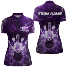 Load image into Gallery viewer, Custom Black And Purple Thunder Lightning Bowling Quarter-Zip Shirts For Women IPHW8515