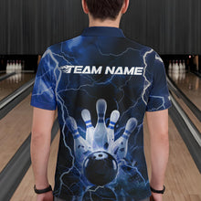 Load image into Gallery viewer, Custom Black And Blue Thunder Lightning Bowling Polo Team Shirts For Men, Bowling Jerseys IPHW8516