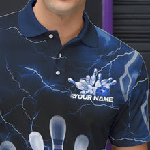 Load image into Gallery viewer, Custom Black And Blue Thunder Lightning Bowling Polo Team Shirts For Men, Bowling Jerseys IPHW8516