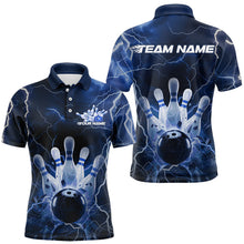 Load image into Gallery viewer, Custom Black And Blue Thunder Lightning Bowling Polo Team Shirts For Men, Bowling Jerseys IPHW8516