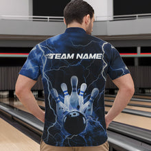 Load image into Gallery viewer, Custom Black And Blue Thunder Lightning Bowling Quarter-Zip Team Shirts For Men, Bowling Jerseys IPHW8516