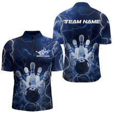 Load image into Gallery viewer, Custom Black And Blue Thunder Lightning Bowling Quarter-Zip Team Shirts For Men, Bowling Jerseys IPHW8516