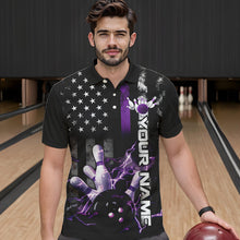 Load image into Gallery viewer, Custom Black And Purple Thin Line American Flag Patriotic US Bowling Team Polo Shirts For Men IPHW8517