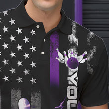 Load image into Gallery viewer, Custom Black And Purple Thin Line American Flag Patriotic US Bowling Team Polo Shirts For Men IPHW8517