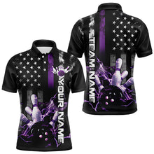 Load image into Gallery viewer, Custom Black And Purple Thin Line American Flag Patriotic US Bowling Team Polo Shirts For Men IPHW8517