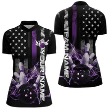 Load image into Gallery viewer, Custom Black And Purple Thin Line American Flag US Bowling Womens Quarter-Zip Shirts IPHW8517