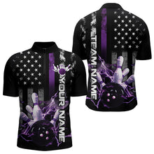 Load image into Gallery viewer, Custom Black And Purple Thin Line American Flag Patriotic US Bowling Team Quarter-Zip Shirts For Men IPHW8517