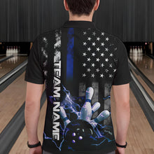 Load image into Gallery viewer, Custom Black And Blue Thin Line American Flag Patriotic US Bowling Team Polo Shirts For Men IPHW8518