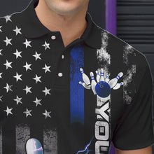 Load image into Gallery viewer, Custom Black And Blue Thin Line American Flag Patriotic US Bowling Team Polo Shirts For Men IPHW8518