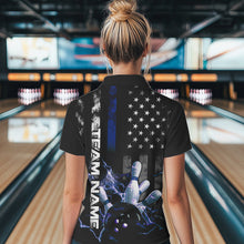Load image into Gallery viewer, Custom Black And Blue Thin Line American Flag Patriotic US Bowling Polo Shirts For Women IPHW8518