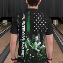 Load image into Gallery viewer, Custom Black And Green Thin Line American Flag Patriotic US Bowling Team Polo Shirts For Men IPHW8519