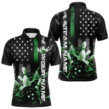 Load image into Gallery viewer, Custom Black And Green Thin Line American Flag Patriotic US Bowling Team Polo Shirts For Men IPHW8519