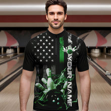 Load image into Gallery viewer, Custom Black And Green Thin Line American Flag Patriotic US Bowling Team Quarter-Zip Shirts For Men IPHW8519